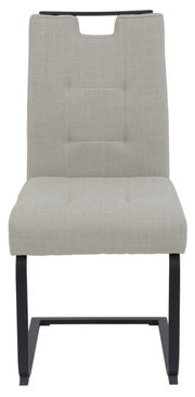 Moderner Schwingstuhl in Beige mit schwarzem Metallgestell, Frontalansicht