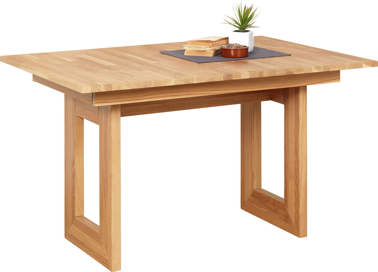 Holzesstisch mit rechteckiger Tischplatte und modernen Beinen, seitliche Perspektive