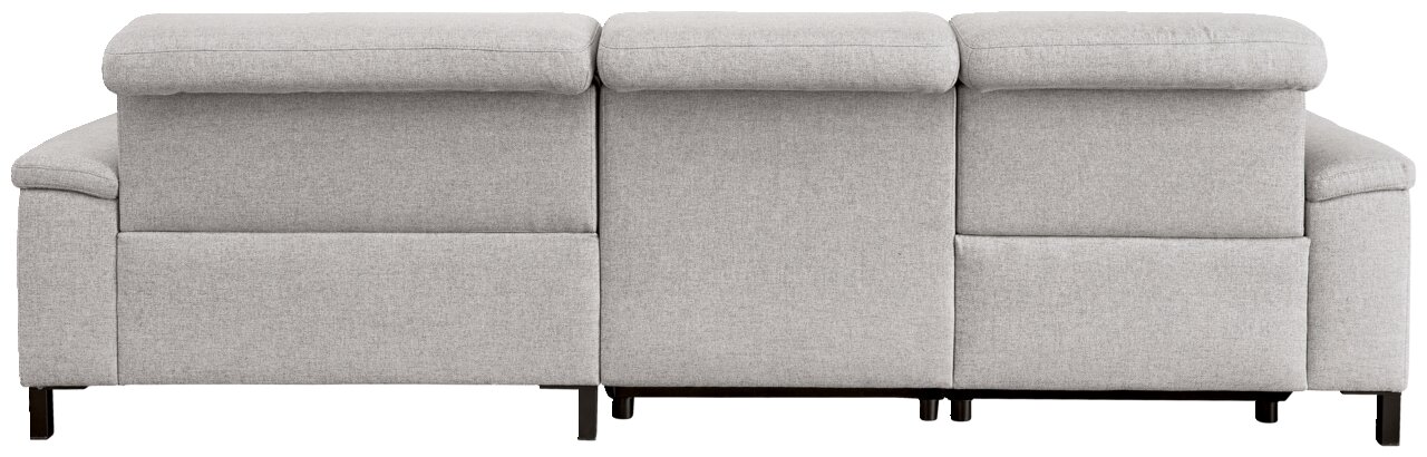 Rückansicht einer grauen Longchairkombination mit drei Sitzeinheiten und schwarzen Beinen.