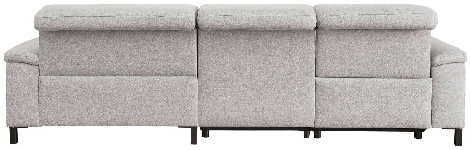 Rückansicht einer grauen Longchairkombination mit drei Sitzeinheiten und schwarzen Beinen.