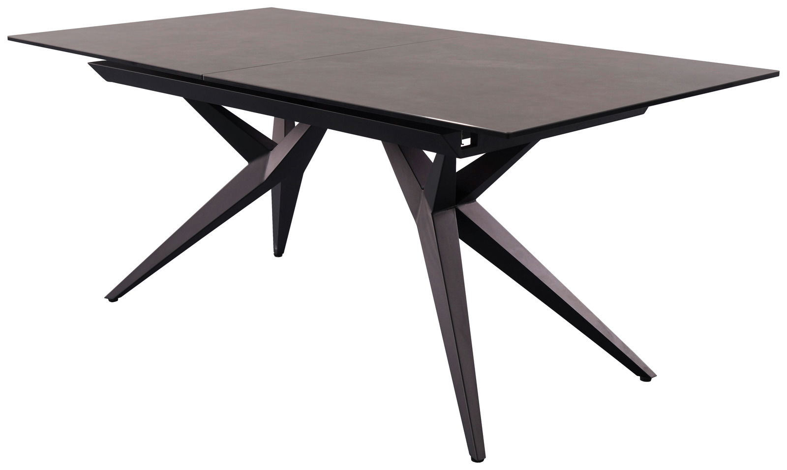 Novel Esstisch MOON Moderner Esstisch mit schwarzer Tischplatte und geometrischen Beinen, seitliche Perspektive