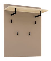 Garderobenpaneel mit Holzablage und schwarzen Haken, seitliche Perspektive