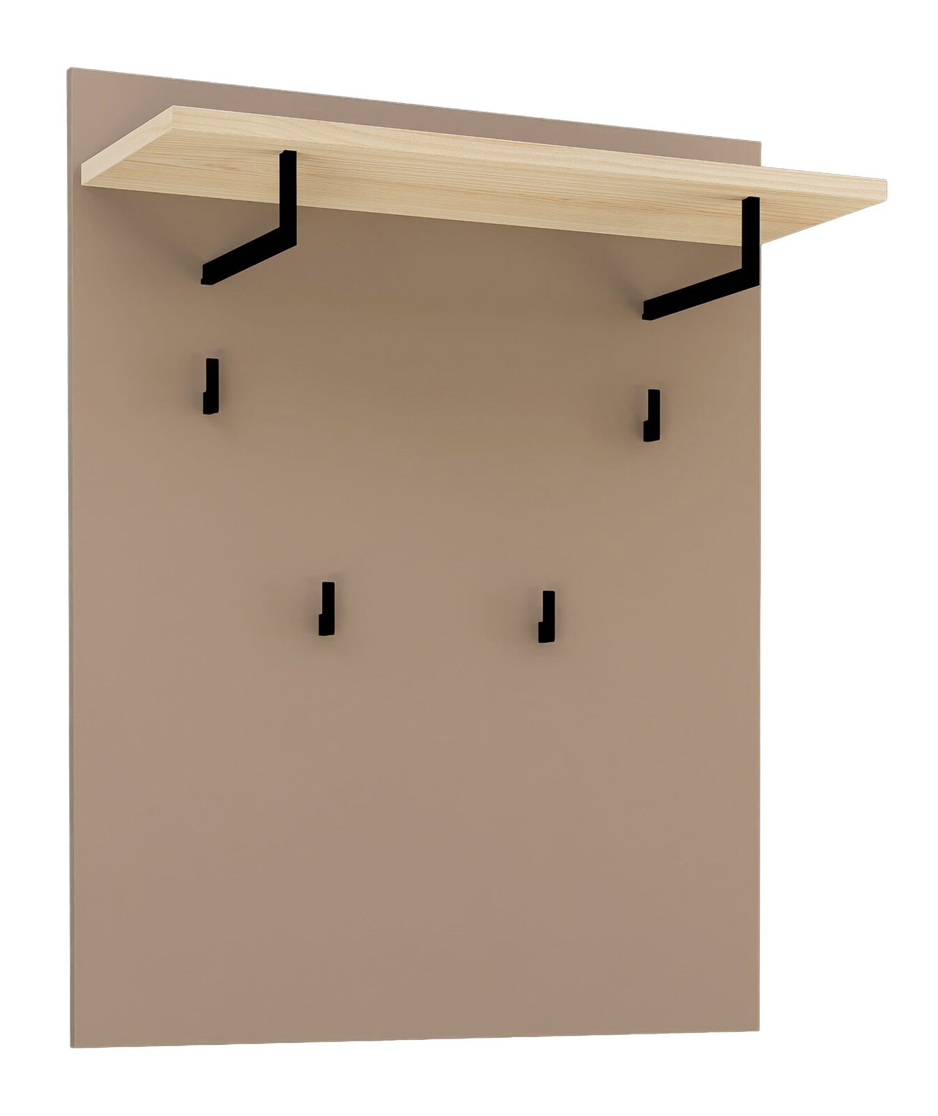 Voleo Garderobenpaneel BOSTON Garderobenpaneel mit Holzablage und schwarzen Haken, seitliche Perspektive