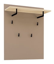 Garderobenpaneel mit Holzablage und schwarzen Haken, seitliche Perspektive