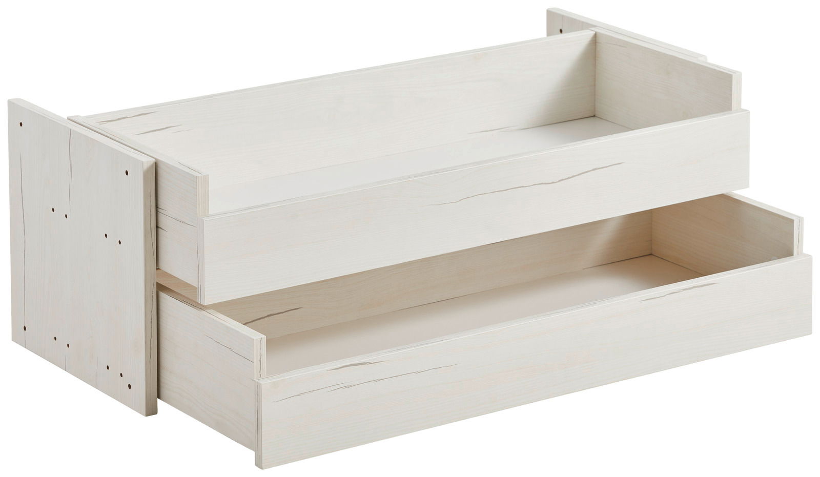 Hom´in Schubladen-Set CAMRON Zwei übereinanderliegende Schubladen in hellem Holzdesign, seitliche Perspektive