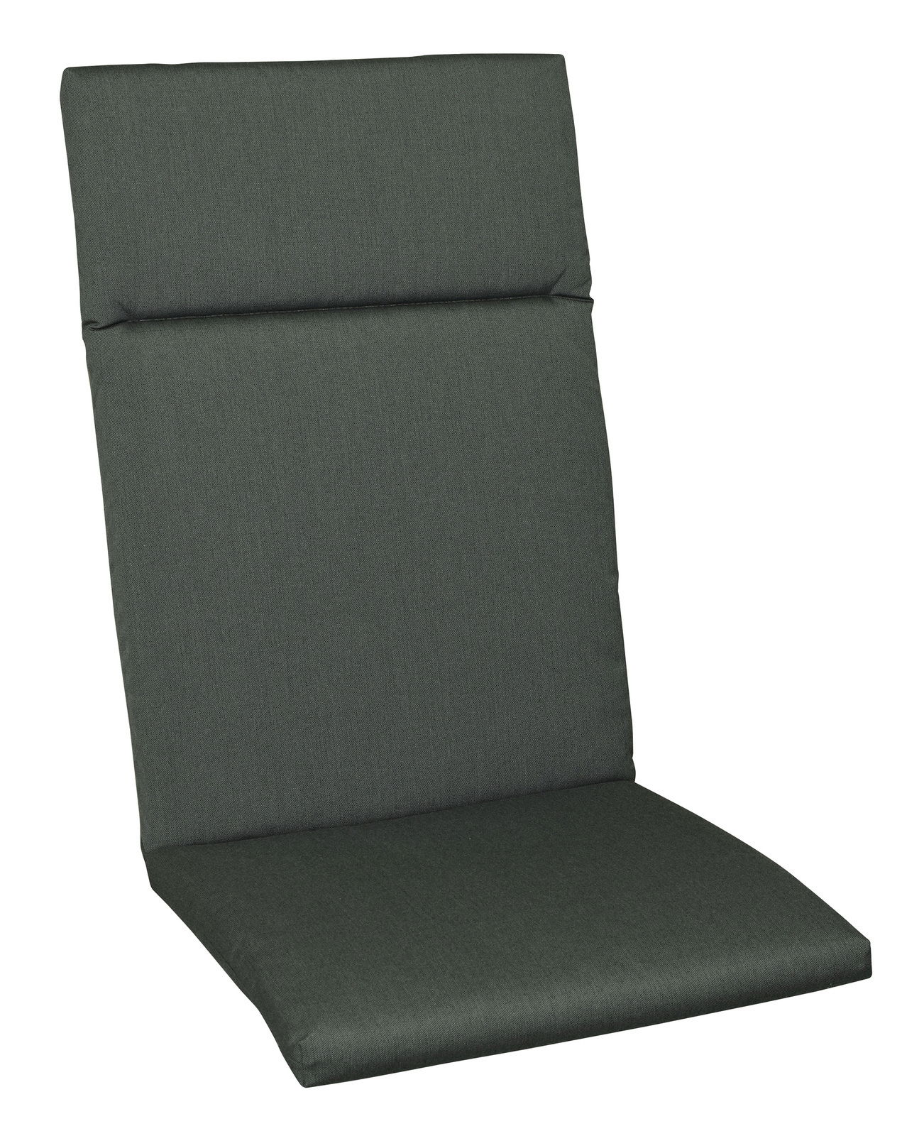 Dunkelgrüne Hochlehnerauflage in seitlicher Perspektive