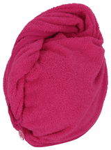 Rosa Handtuchturban aus Frottee, seitliche Perspektive
