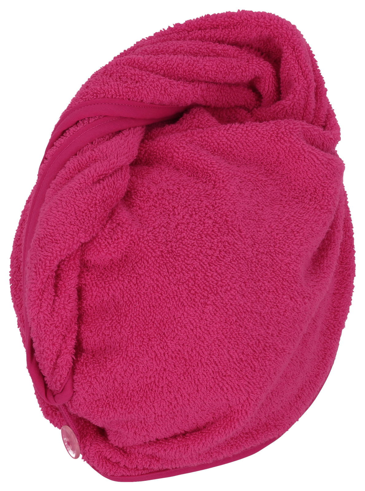 Rosa Handtuchturban aus Frottee, seitliche Perspektive