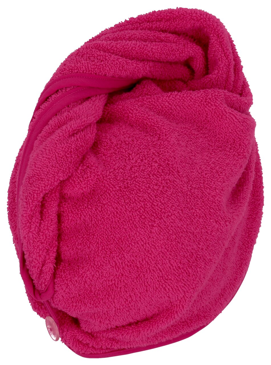 Rosa Handtuchturban aus Frottee, seitliche Perspektive