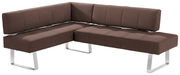 Braune Eckbank mit modernem Design und Metallbeinen, seitliche Perspektive