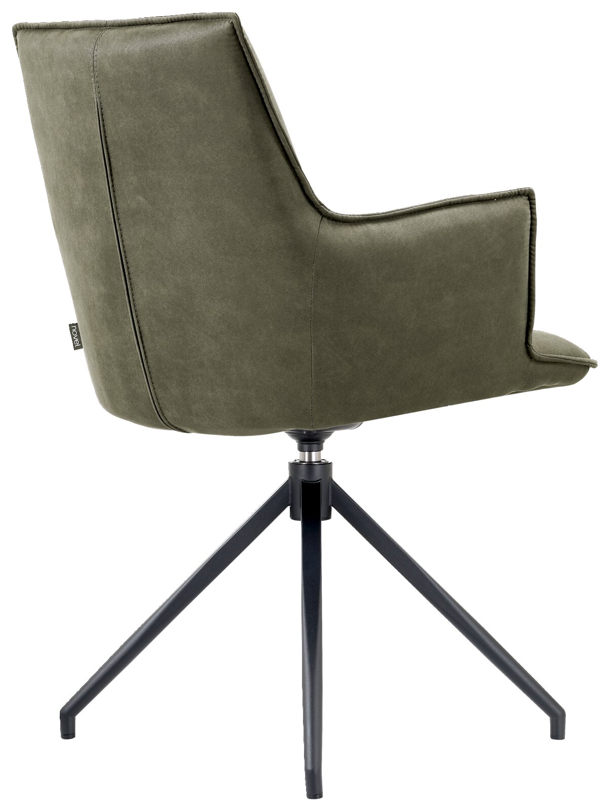 Moderne groene fauteuil met metalen frame, zijaanzicht