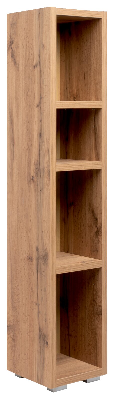 Houten plank met vier open vakken, zijaanzicht