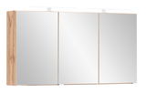 Spiegelschrank mit drei Türen und Holzrahmen, seitliche Perspektive