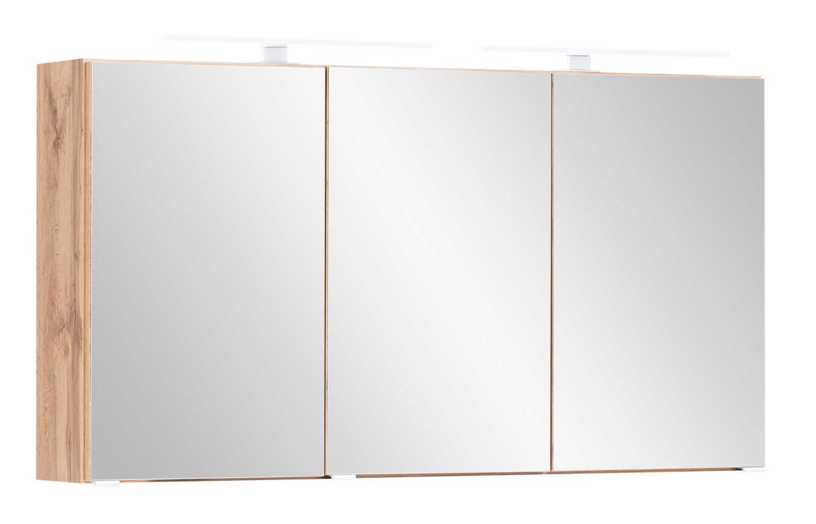 XORA Spiegelschrank VILLACH Spiegelschrank mit drei Türen und Holzrahmen, seitliche Perspektive