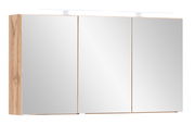 Spiegelschrank mit drei Türen und Holzrahmen, seitliche Perspektive