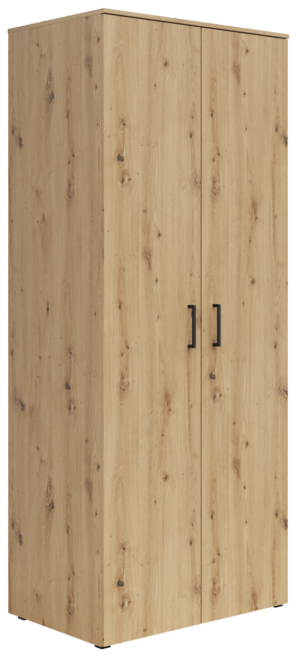 Carryhome Mehrzweck-/Kleiderschrank MULTISTAURAUM Mehrzweck-Kleiderschrank aus Holz mit zwei Türen und schwarzem Griff, seitliche Perspektive