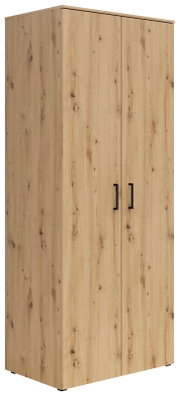Mehrzweck-Kleiderschrank aus Holz mit zwei Türen und schwarzem Griff, seitliche Perspektive