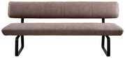 Moderne Sitzbank 220cm in braunem Stoff mit schwarzem Metallgestell, Frontalansicht