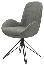 Grauer Armlehnstuhl mit modernem Design und Metallbeinen, seitliche Perspektive