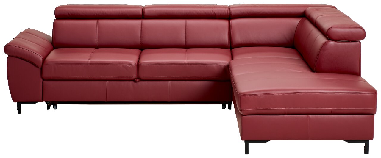 Rote Eckgarnitur aus Leder mit verstellbaren Kopfstützen, Vorderansicht