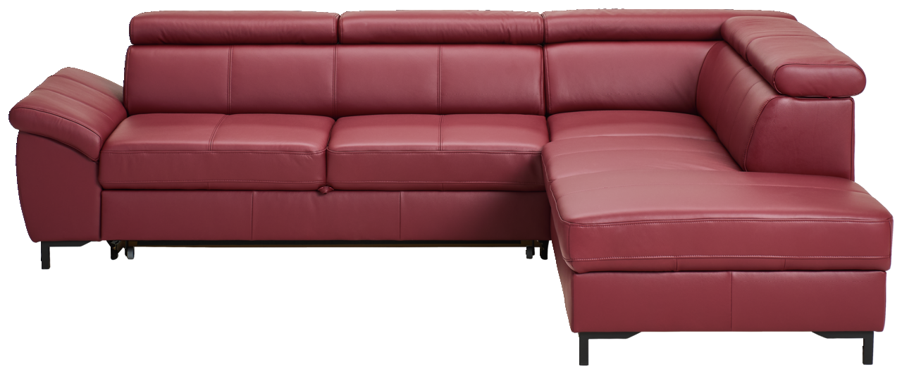 Rote Eckgarnitur aus Leder mit verstellbaren Kopfstützen, Vorderansicht