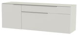 Modernes Hänge-Lowboard in Weiß mit zwei Türen und einer Schublade, seitliche Perspektive