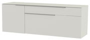 Modernes Hänge-Lowboard in Weiß mit zwei Türen und einer Schublade, seitliche Perspektive