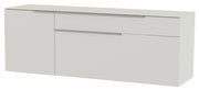 Modernes Hänge-Lowboard in Weiß mit zwei Türen und einer Schublade, seitliche Perspektive