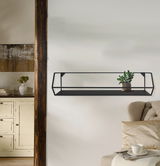 Schwarzes Wandregal mit Topfpflanze, seitliche Perspektive