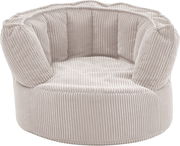 Kleiner, runder Sitzsack aus beigem, geripptem Stoff, Vorderansicht