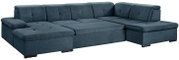 Dunkelblaues Ecksofa mit Ottomane, Ansicht von vorne links