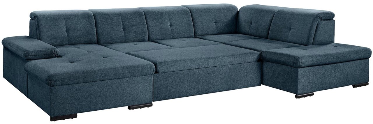 Dunkelblaues Ecksofa mit Ottomane, Ansicht von vorne links