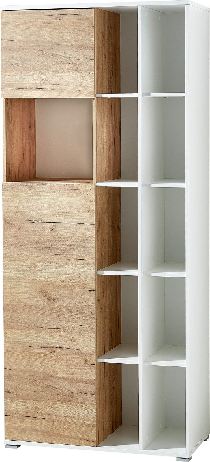 MID.YOU Aktenschrank LIONI Moderner Aktenschrank mit Holz- und Weißoptik, offene und geschlossene Fächer, Frontalansicht