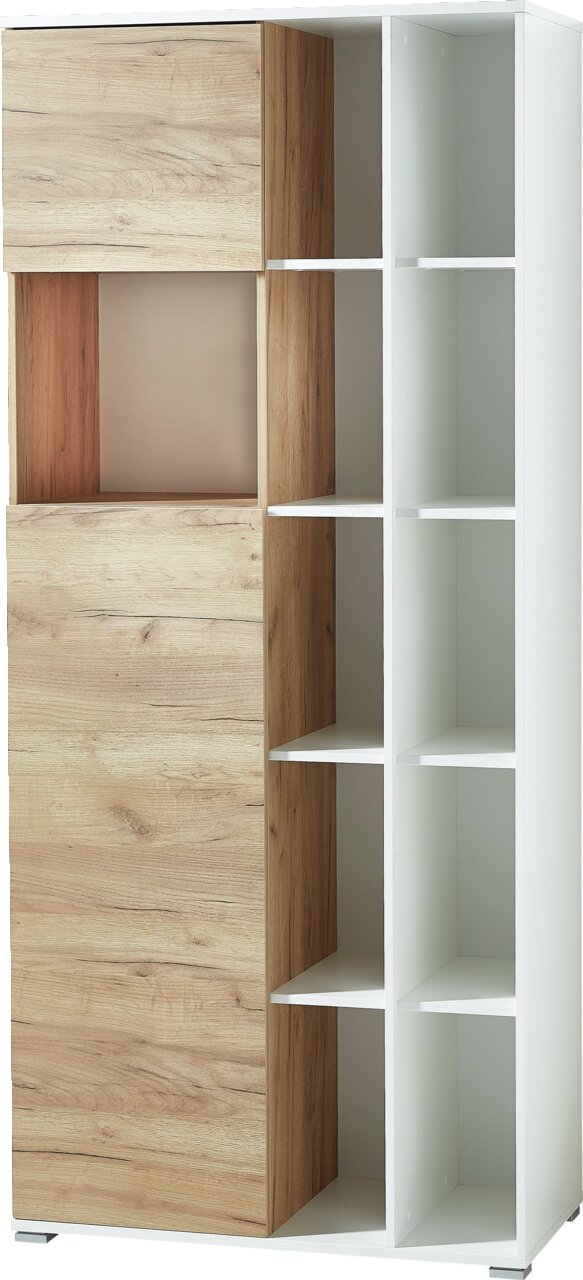 MID.YOU Aktenschrank LIONI Moderner Aktenschrank mit Holz- und Weißoptik, offene und geschlossene Fächer, Frontalansicht