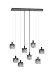 Moderne Hängeleuchte mit acht Glaslampenschirmen, Ansicht von vorne