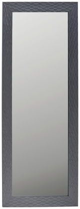 Rechteckiger Spiegel mit strukturiertem, dunklem Rahmen, frontal abgebildet.