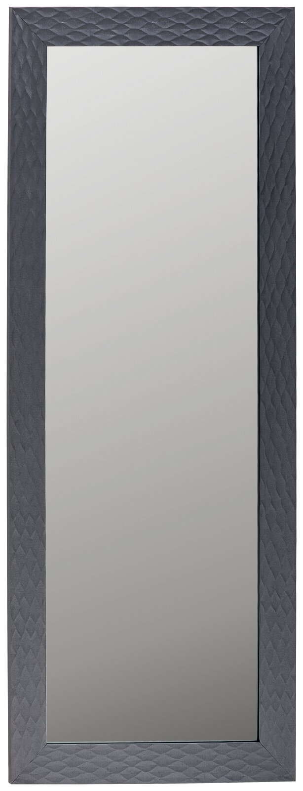 Rechteckiger Spiegel mit strukturiertem, dunklem Rahmen, frontal abgebildet.
