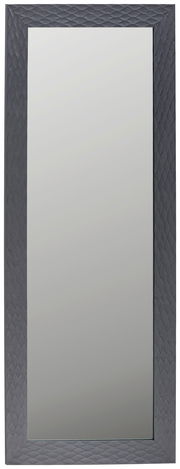 Rechteckiger Spiegel mit strukturiertem, dunklem Rahmen, frontal abgebildet.