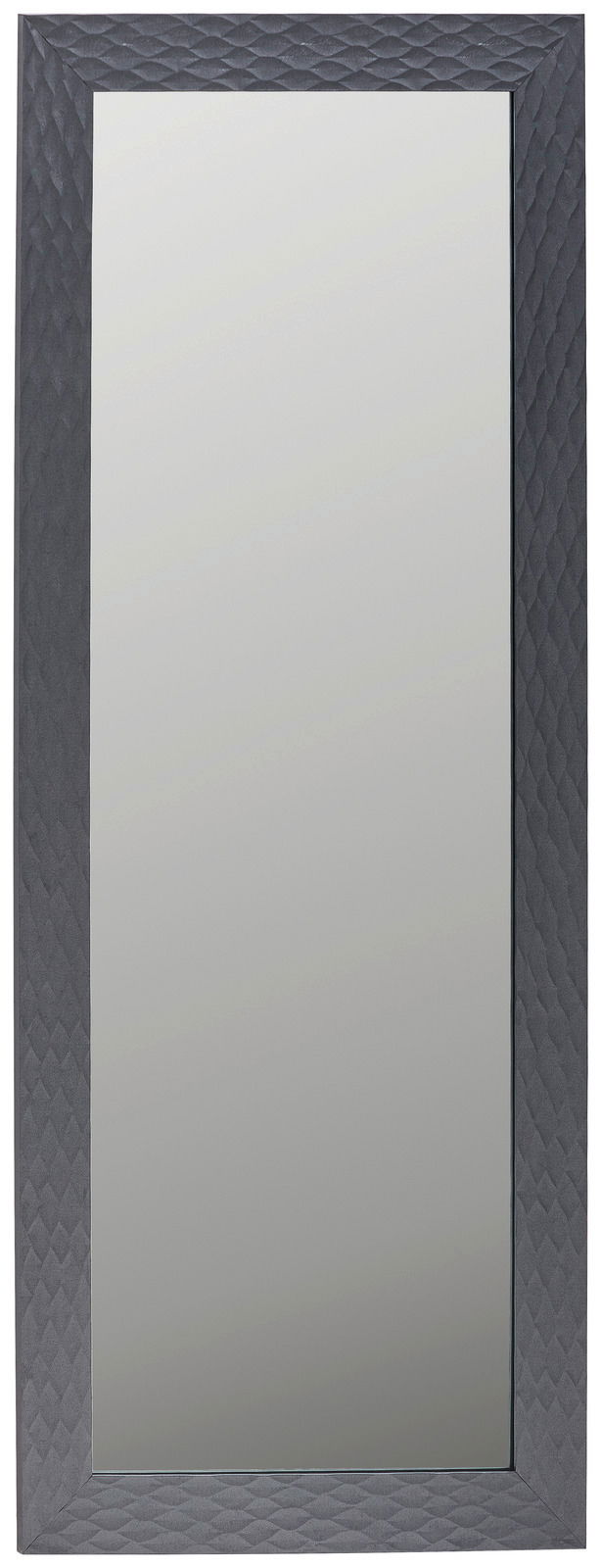 Rechteckiger Spiegel mit strukturiertem, dunklem Rahmen, frontal abgebildet.