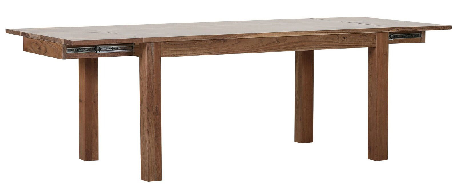 Holzesstisch mit rechteckiger Tischplatte und vier stabilen Beinen, seitliche Perspektive