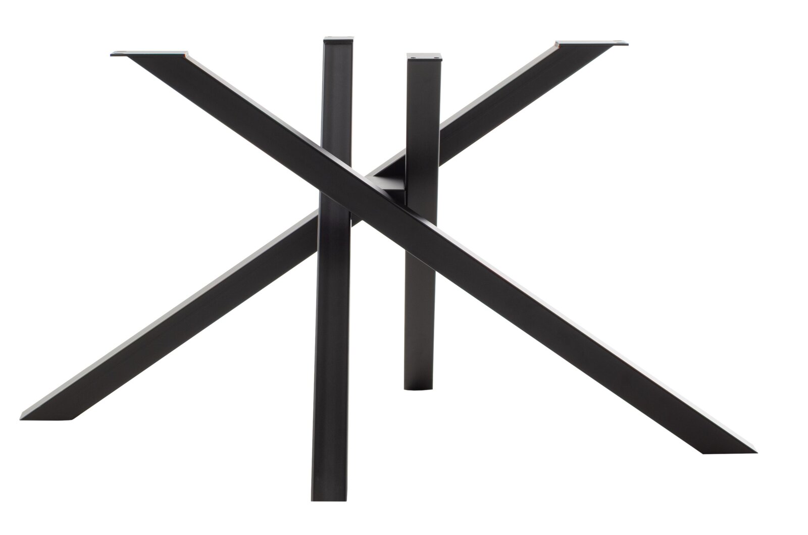 Schwarzes, modernes Tischgestell aus Metall in X-Form, seitliche Perspektive