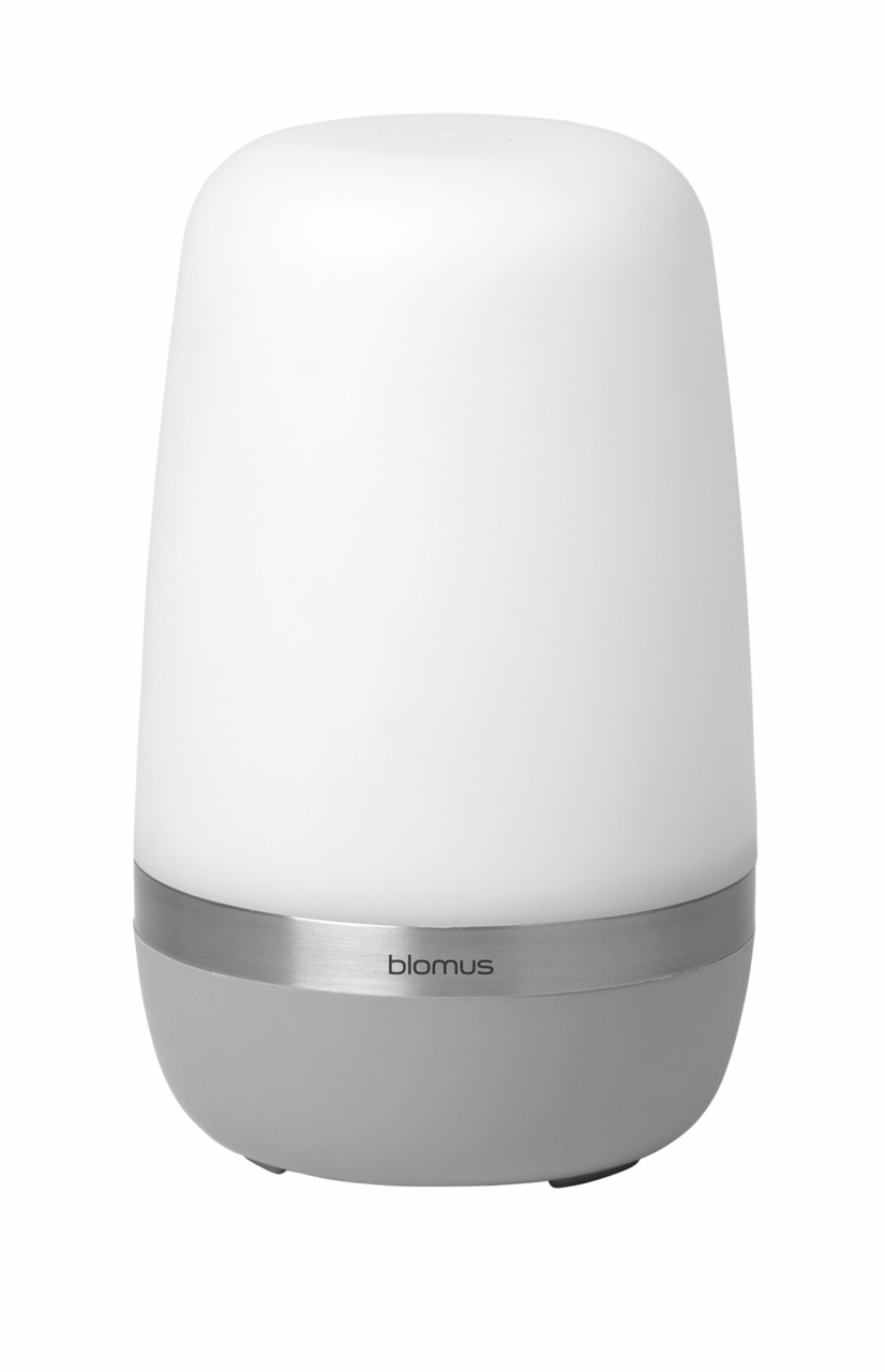 LED-Outdoorleuchte SPIRIT in zylindrischer Form mit weißem Diffusor und silbernem Sockel, Frontalansicht