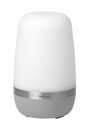 LED-Outdoorleuchte SPIRIT in zylindrischer Form mit weißem Diffusor und silbernem Sockel, Frontalansicht