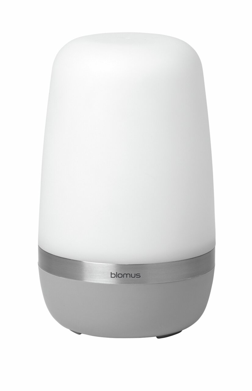 LED-Outdoorleuchte SPIRIT in zylindrischer Form mit weißem Diffusor und silbernem Sockel, Frontalansicht