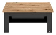 Moderner Couchtisch mit Holzplatte und schwarzem Gestell, Frontalansicht