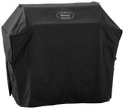 Schwarze RÖSLE Grillabdeckhaube/Schutzhülle mit Logo, Frontansicht leicht schräg von links