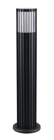 Moderne zwarte buitenplintlamp met verticale steunen, zijaanzicht