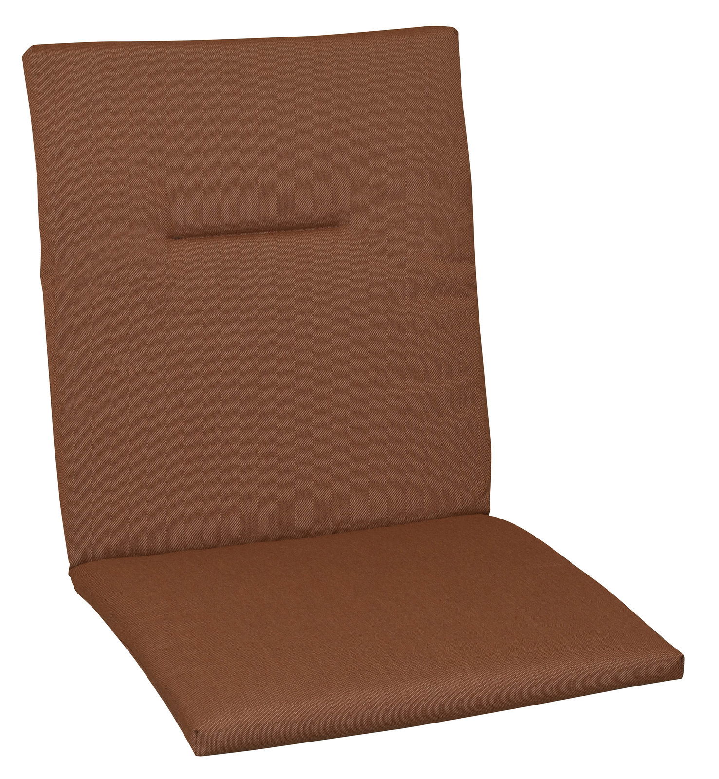 Braune Mittellehnerauflage aus Stoff, frontal abgebildet.