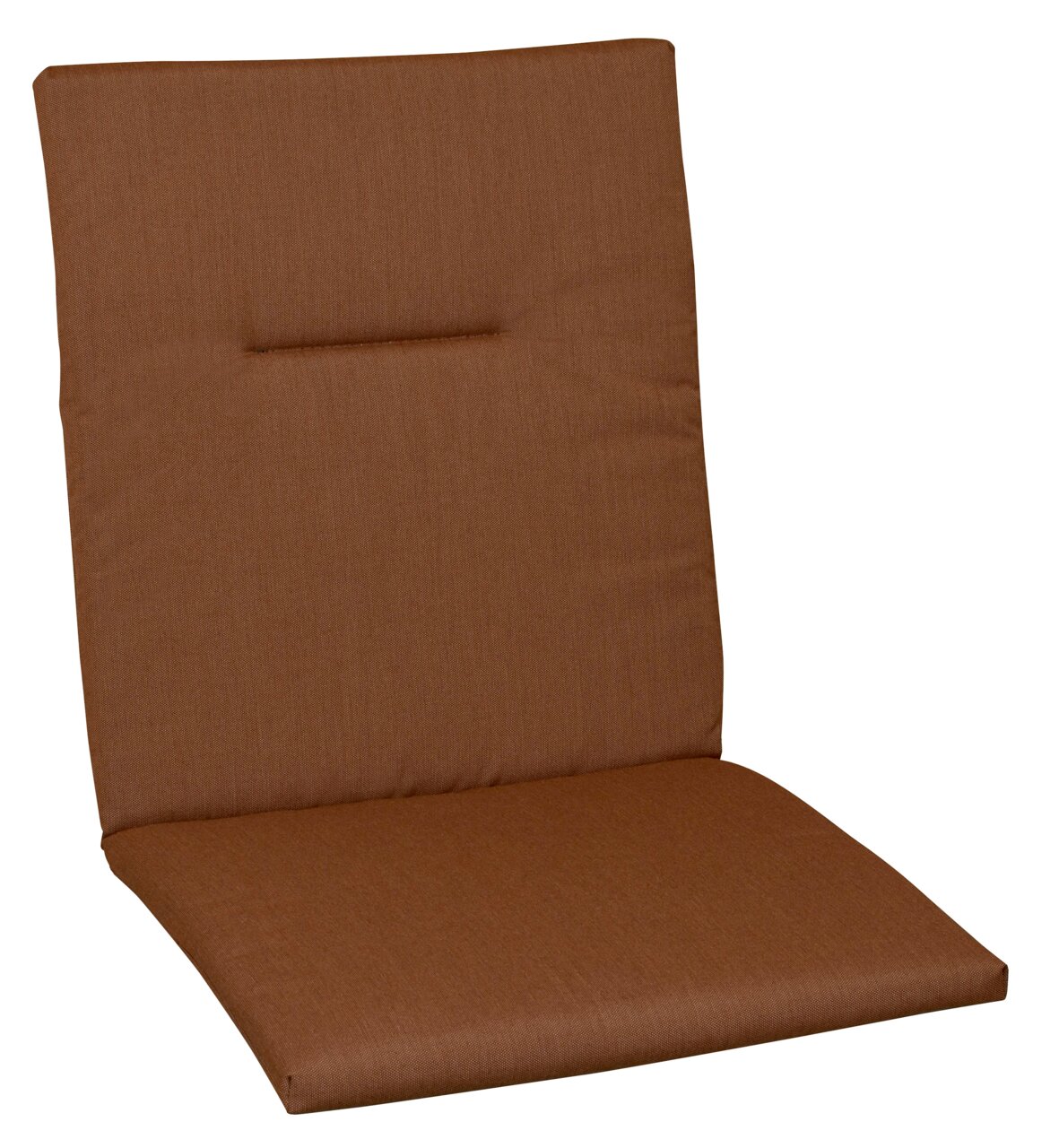 Bruine rugleuningbekleding van stof, gezien vanaf de voorkant.