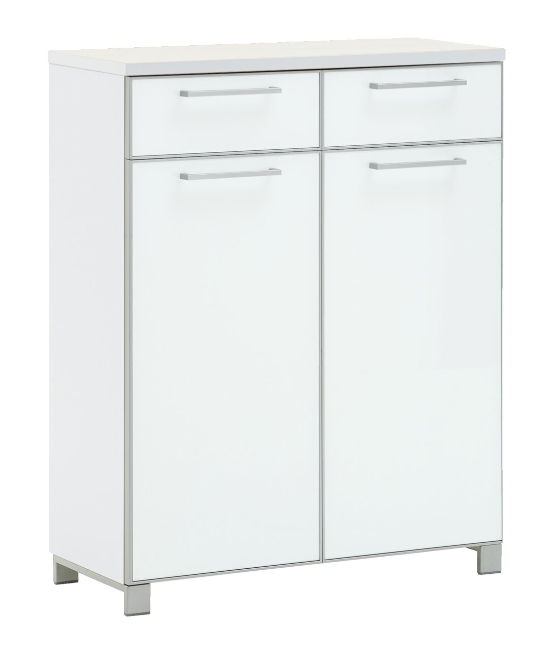 VOSS Schuhschrank SANTINA Moderner weißer Schuhschrank mit zwei Schubladen und zwei Türen, frontal abgebildet.